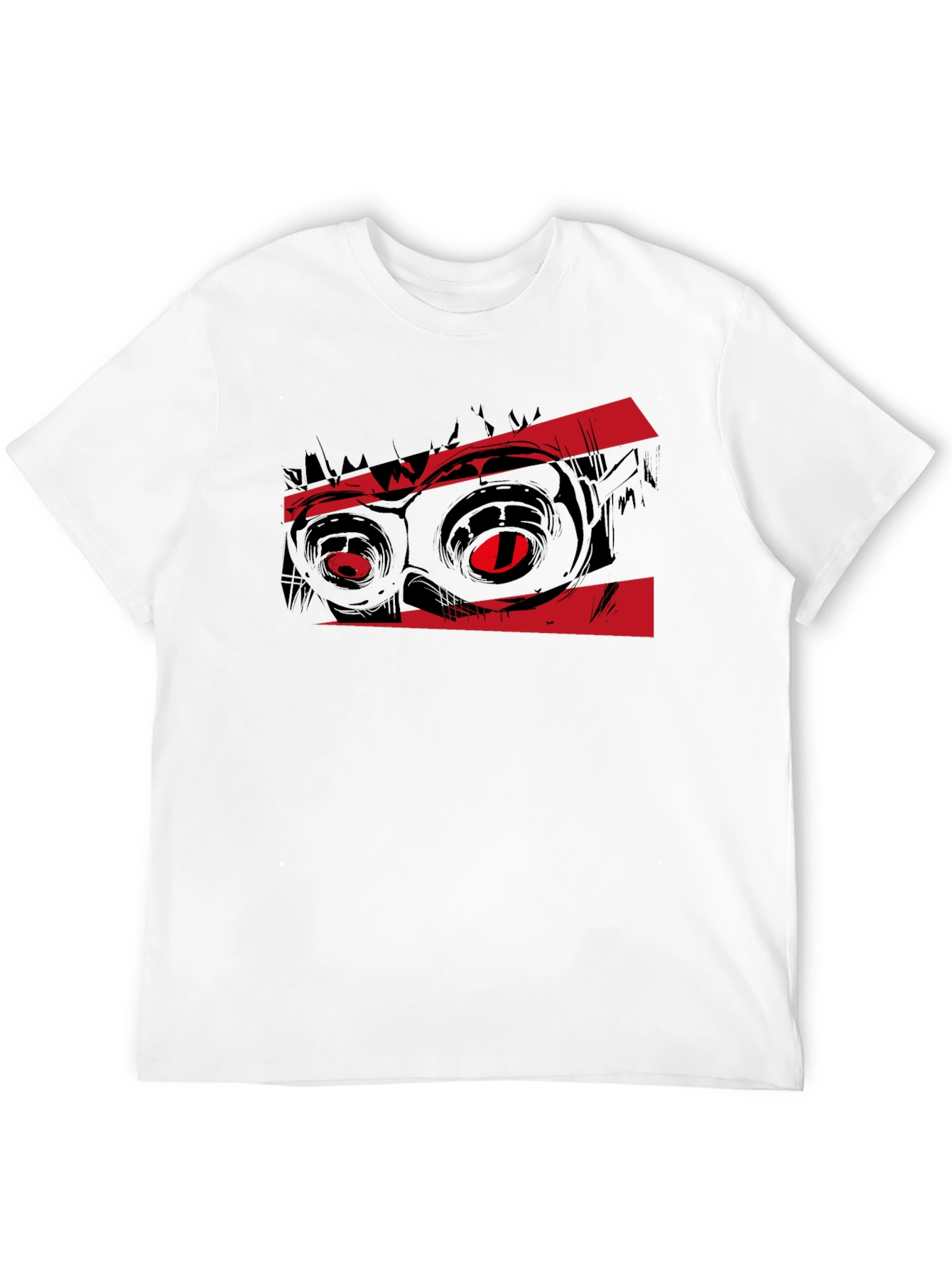 Graphic Black T-Shirt with Red Monster Eyes Design