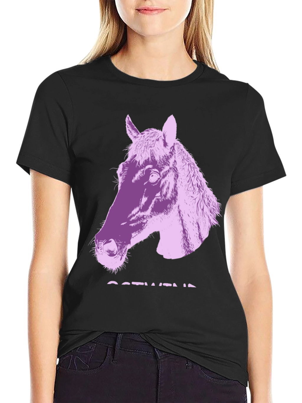 Black T-Shirt with Horse Graphic
