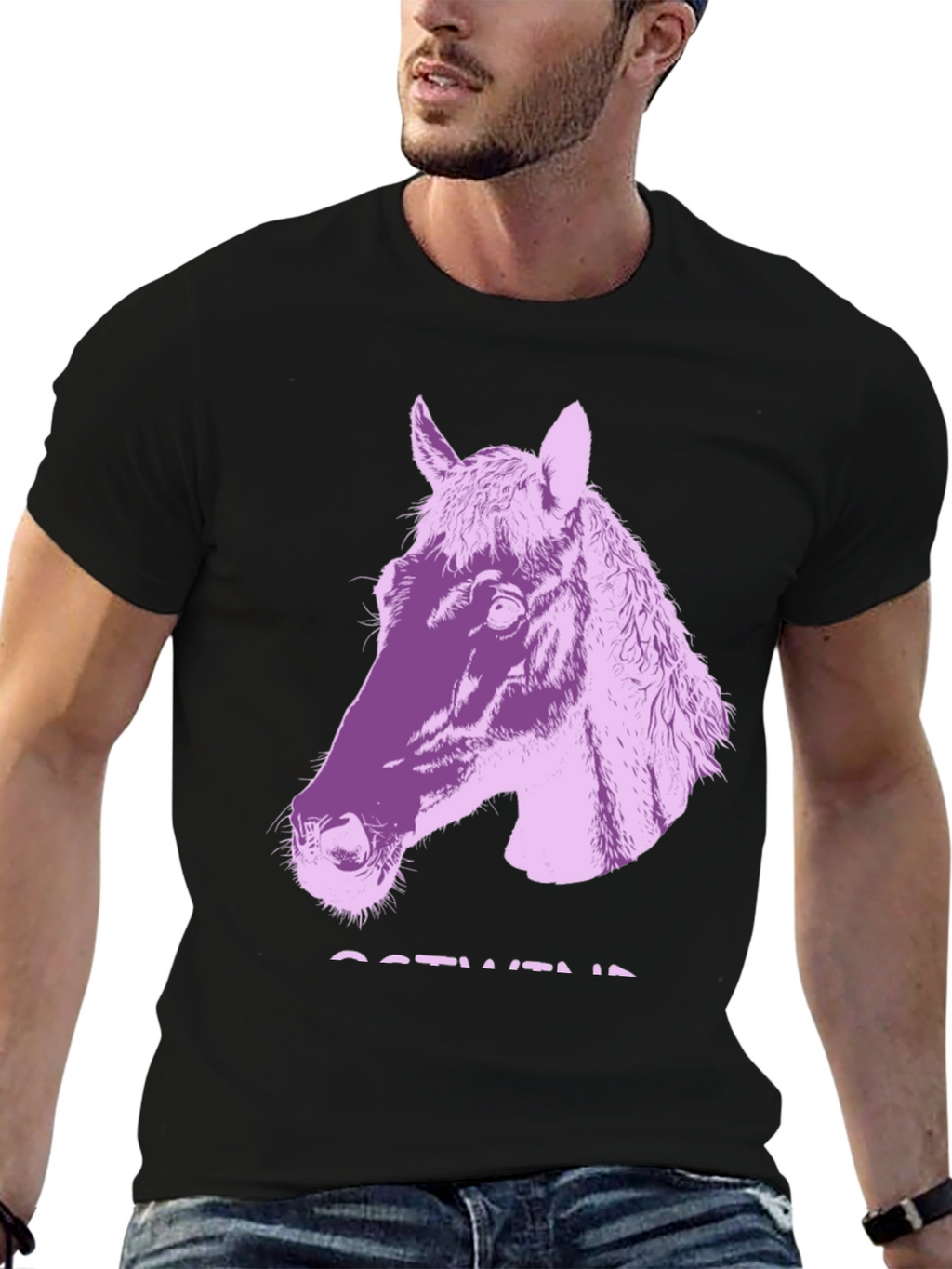 Black T-Shirt with Horse Graphic