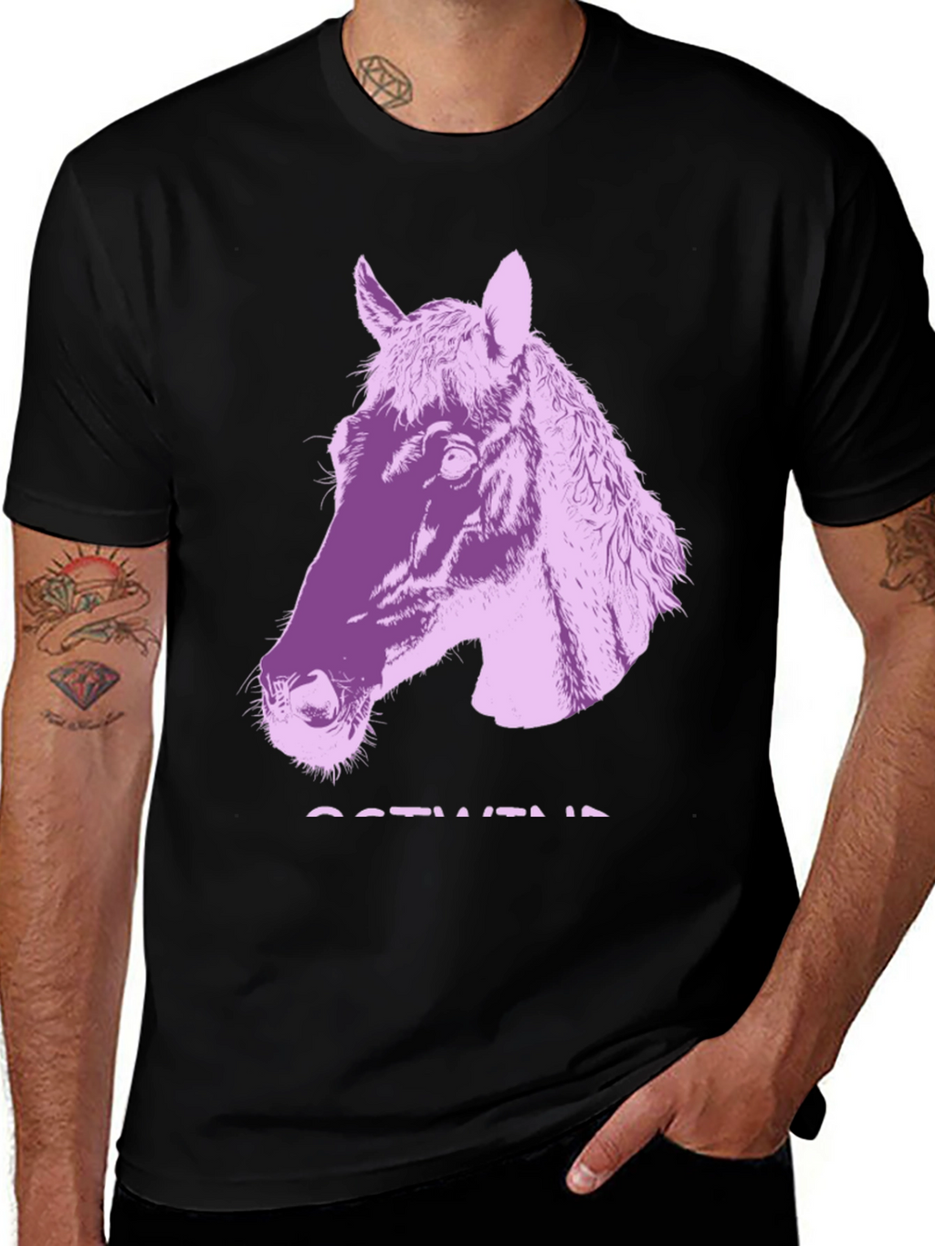 Black T-Shirt with Horse Graphic