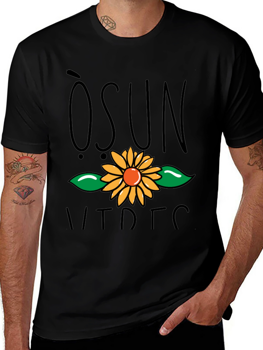 Osun Sunflower Graphic Black T-Shirt
