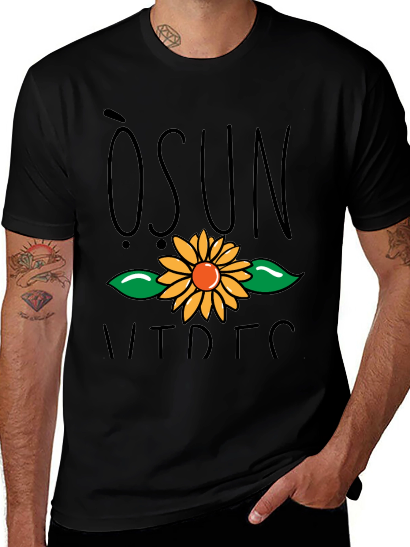 Osun Sunflower Graphic Black T-Shirt