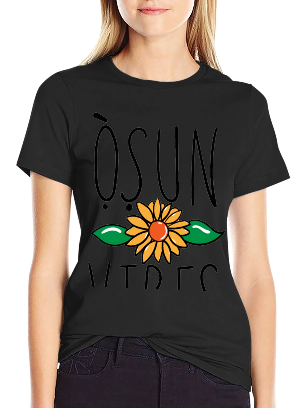 Osun Sunflower Graphic Black T-Shirt