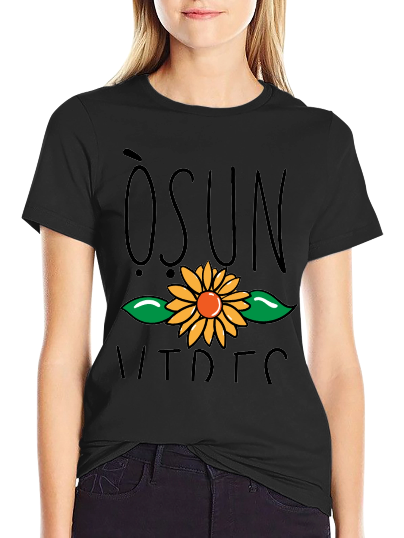 Osun Sunflower Graphic Black T-Shirt