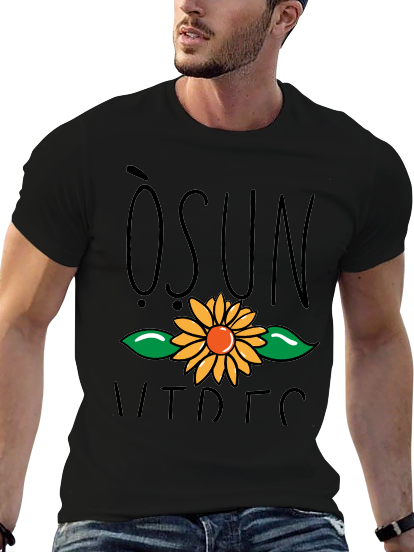 Osun Sunflower Graphic Black T-Shirt