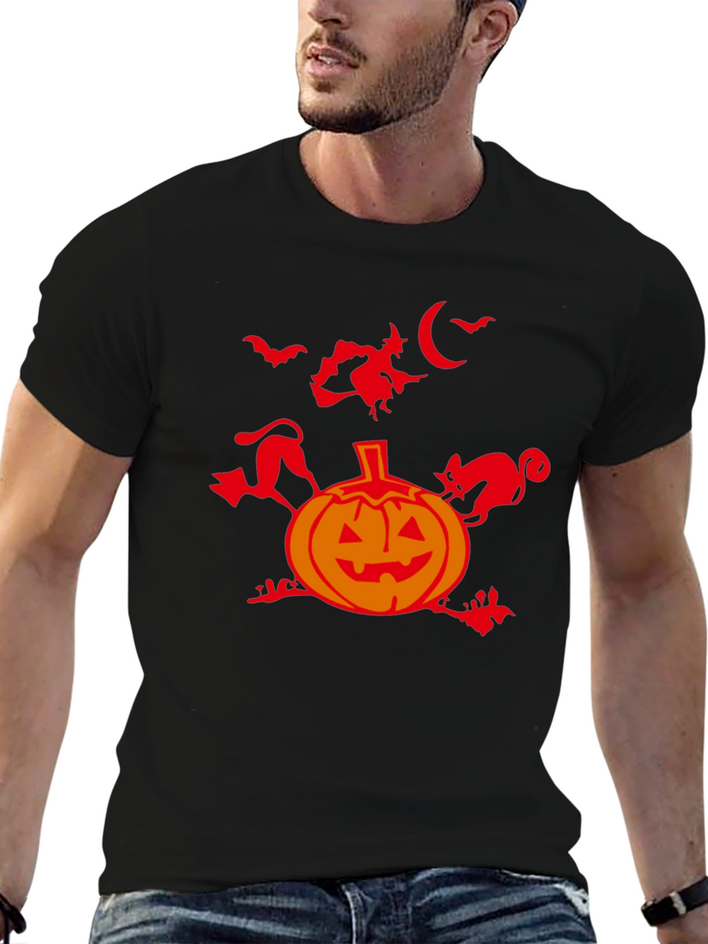 Halloween Pumpkin Graphic Tee - Black