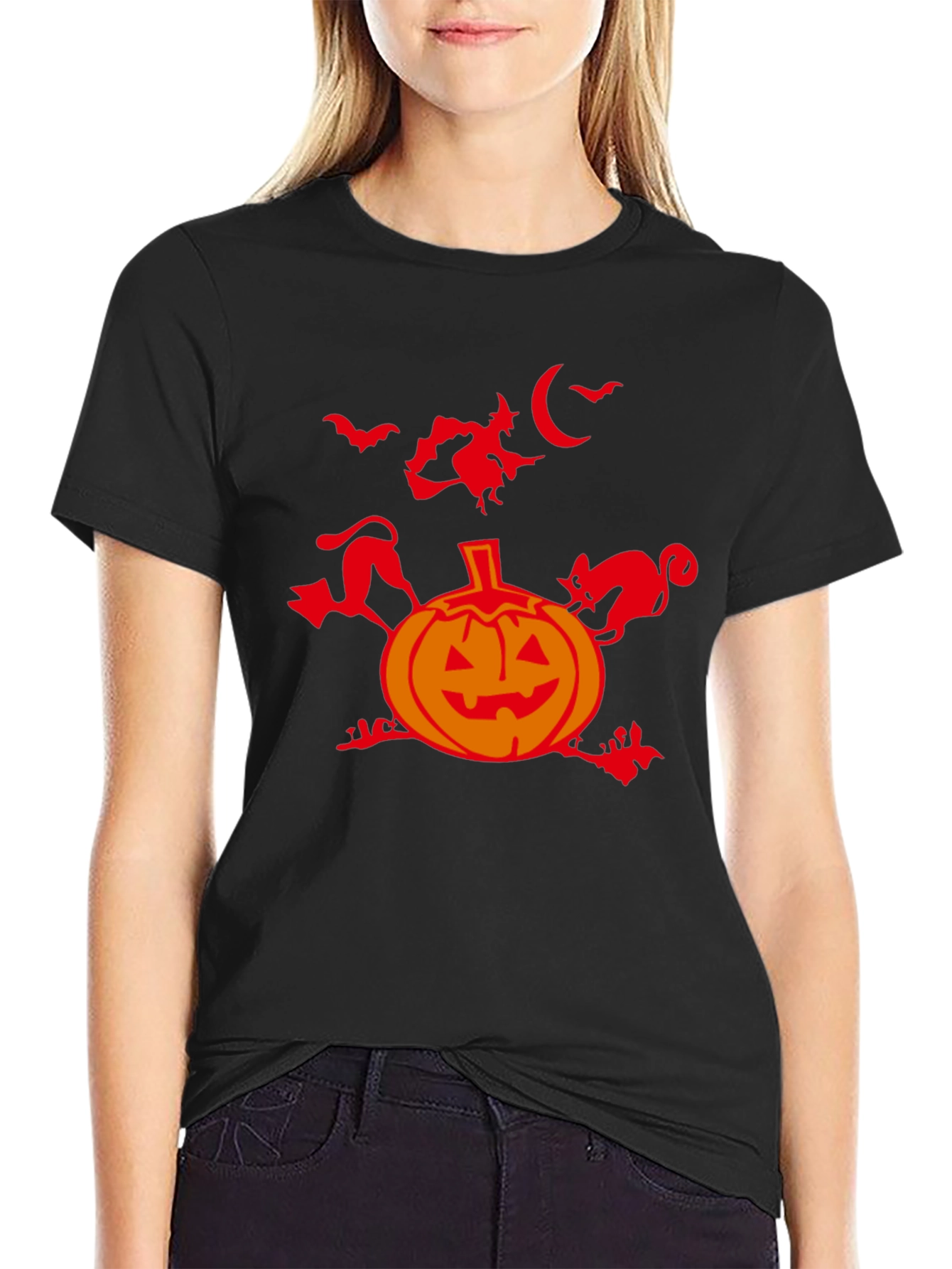 Halloween Pumpkin Graphic Tee - Black