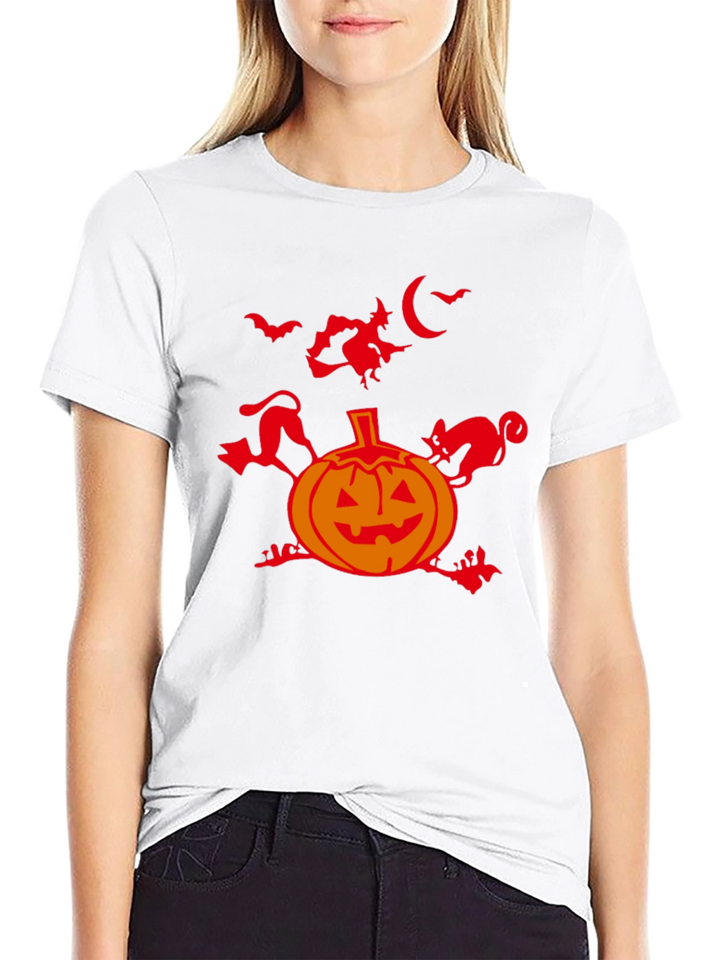 Halloween Pumpkin Graphic Tee - Black