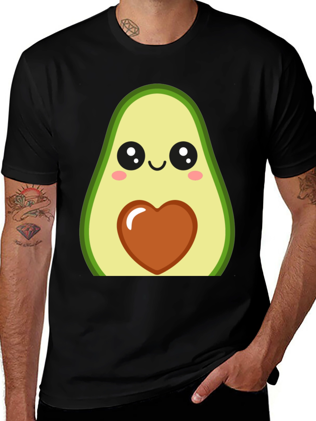 Cute Avocado Heart Graphic Black T-Shirt