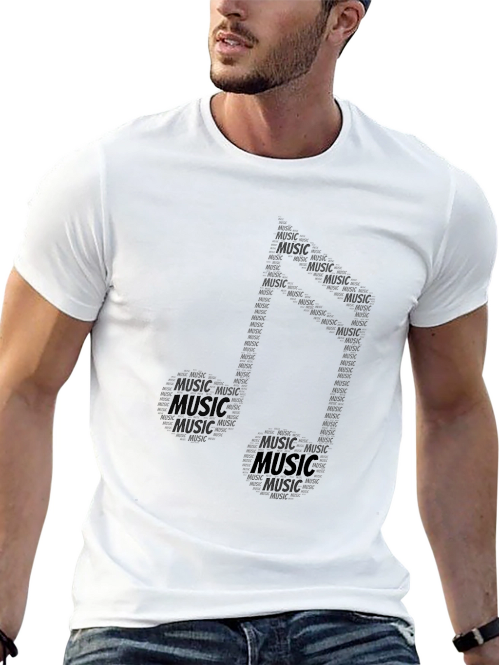 Music Note Word Art Graphic Tee - Black