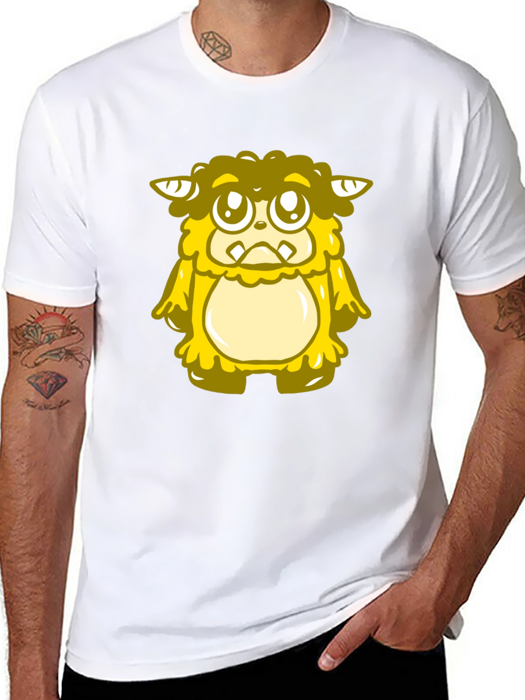 Cute Yellow Monster Graphic T-Shirt - Black
