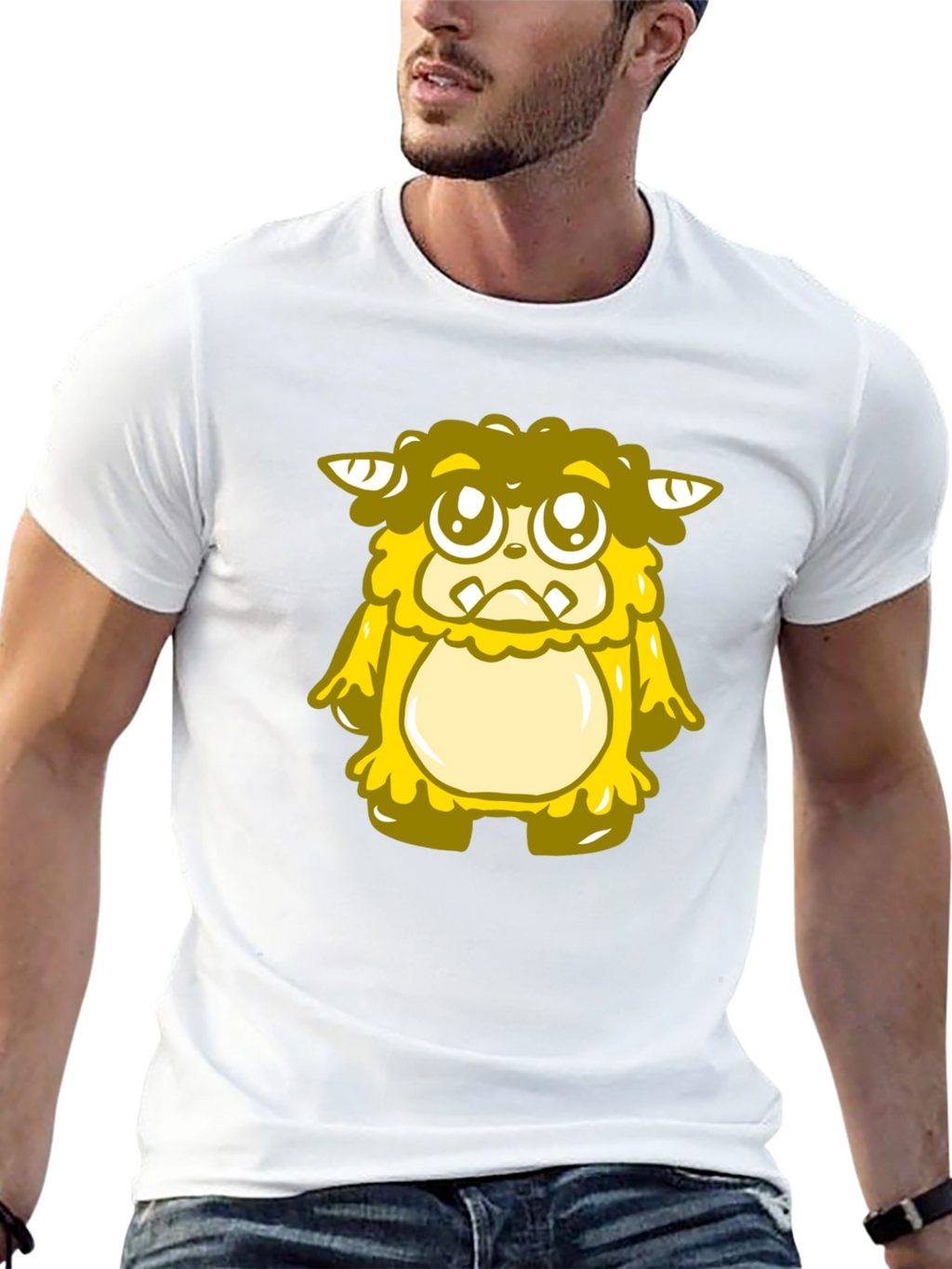 Cute Yellow Monster Graphic T-Shirt - Black