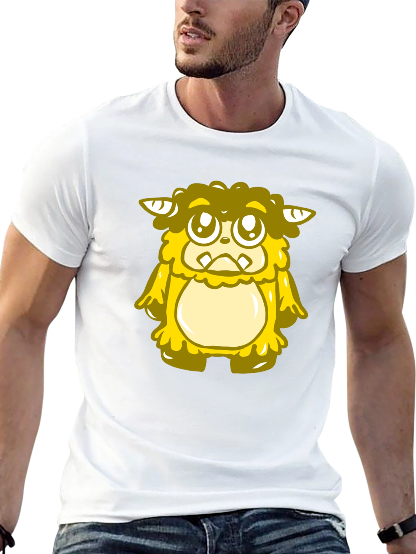 Cute Yellow Monster Graphic T-Shirt - Black