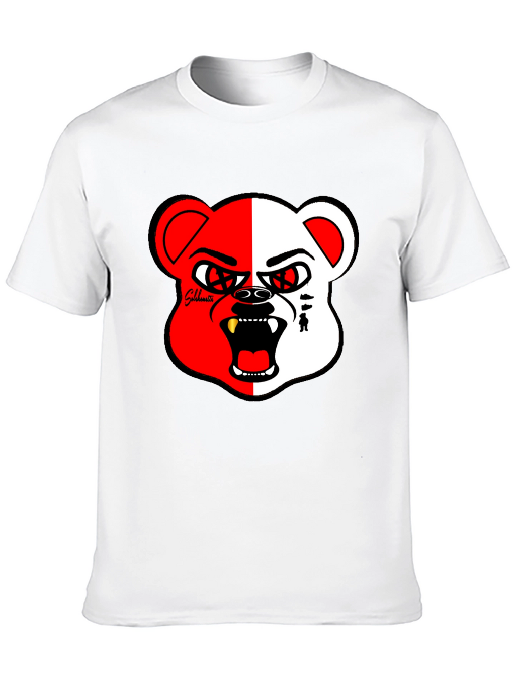 Bold Graphic Print Tee - Half Red/White Bear