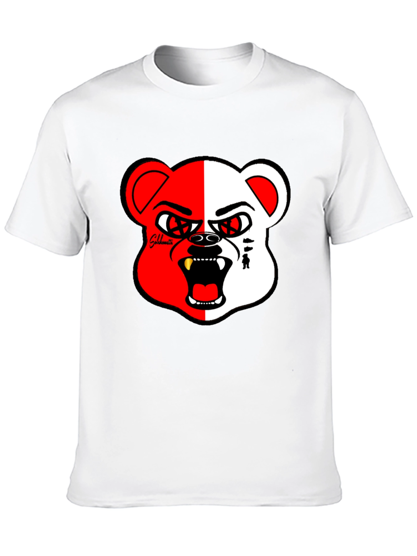 Bold Graphic Print Tee - Half Red/White Bear
