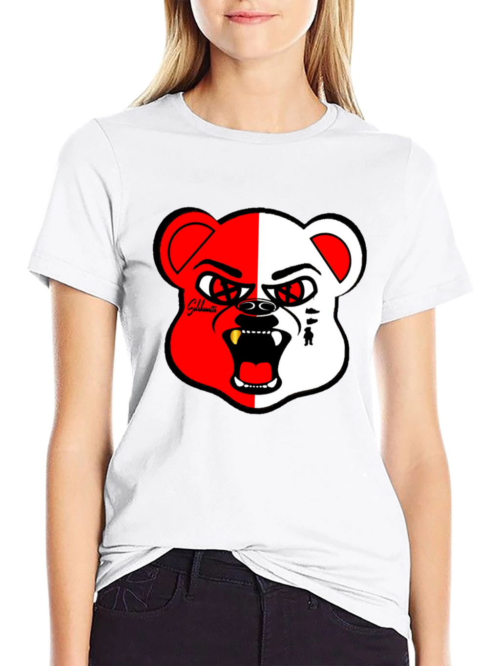 Bold Graphic Print Tee - Half Red/White Bear