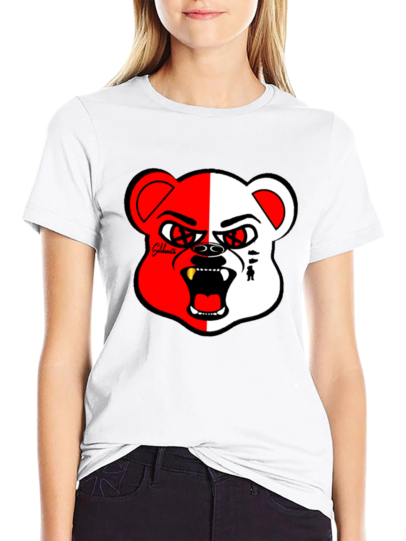 Bold Graphic Print Tee - Half Red/White Bear