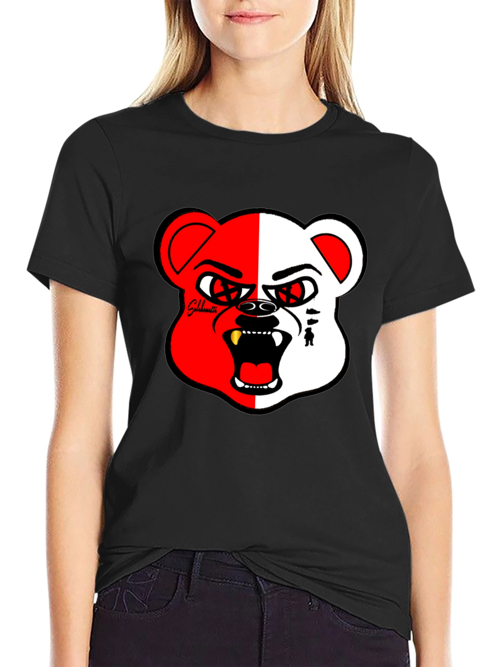 Bold Graphic Print Tee - Half Red/White Bear