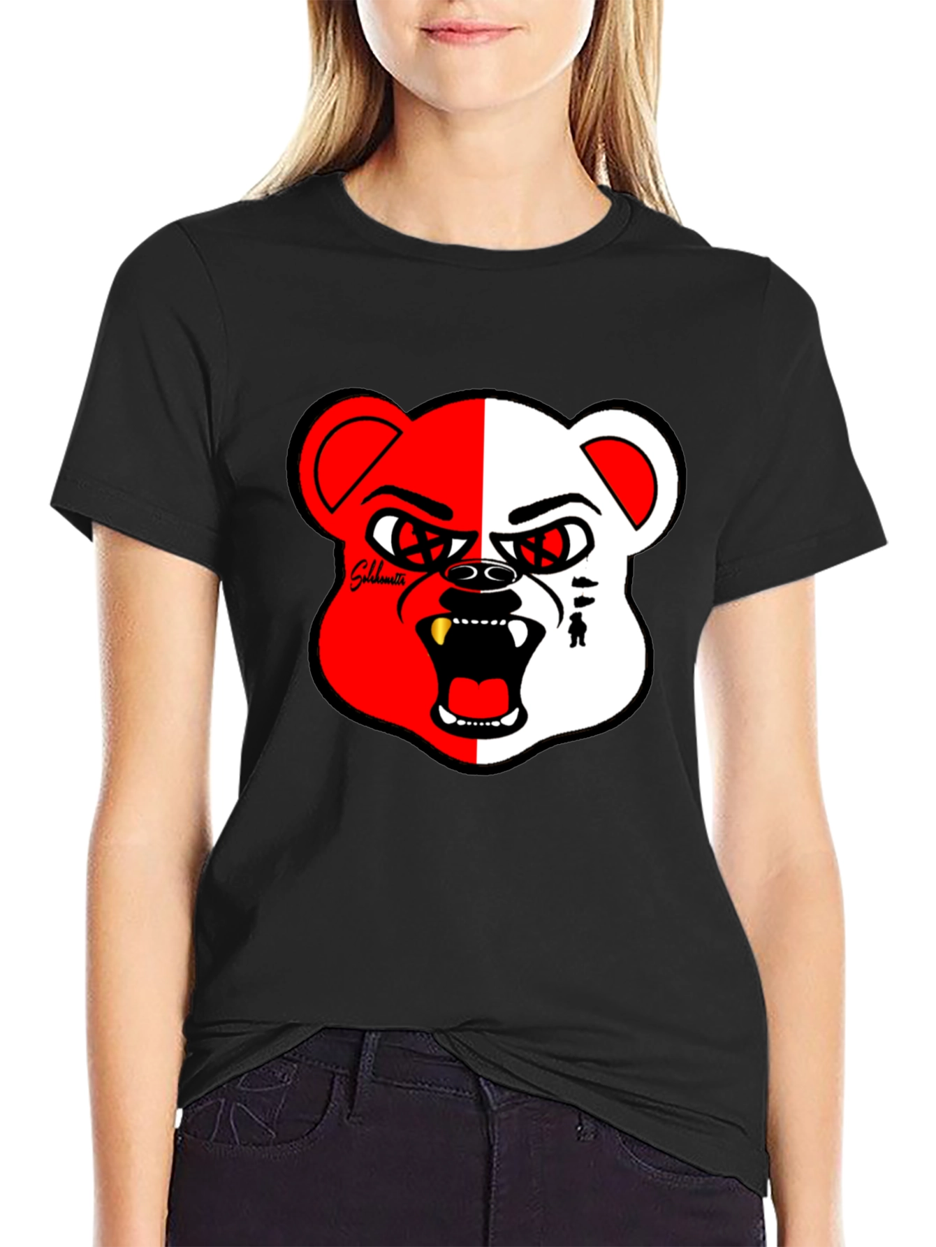 Bold Graphic Print Tee - Half Red/White Bear