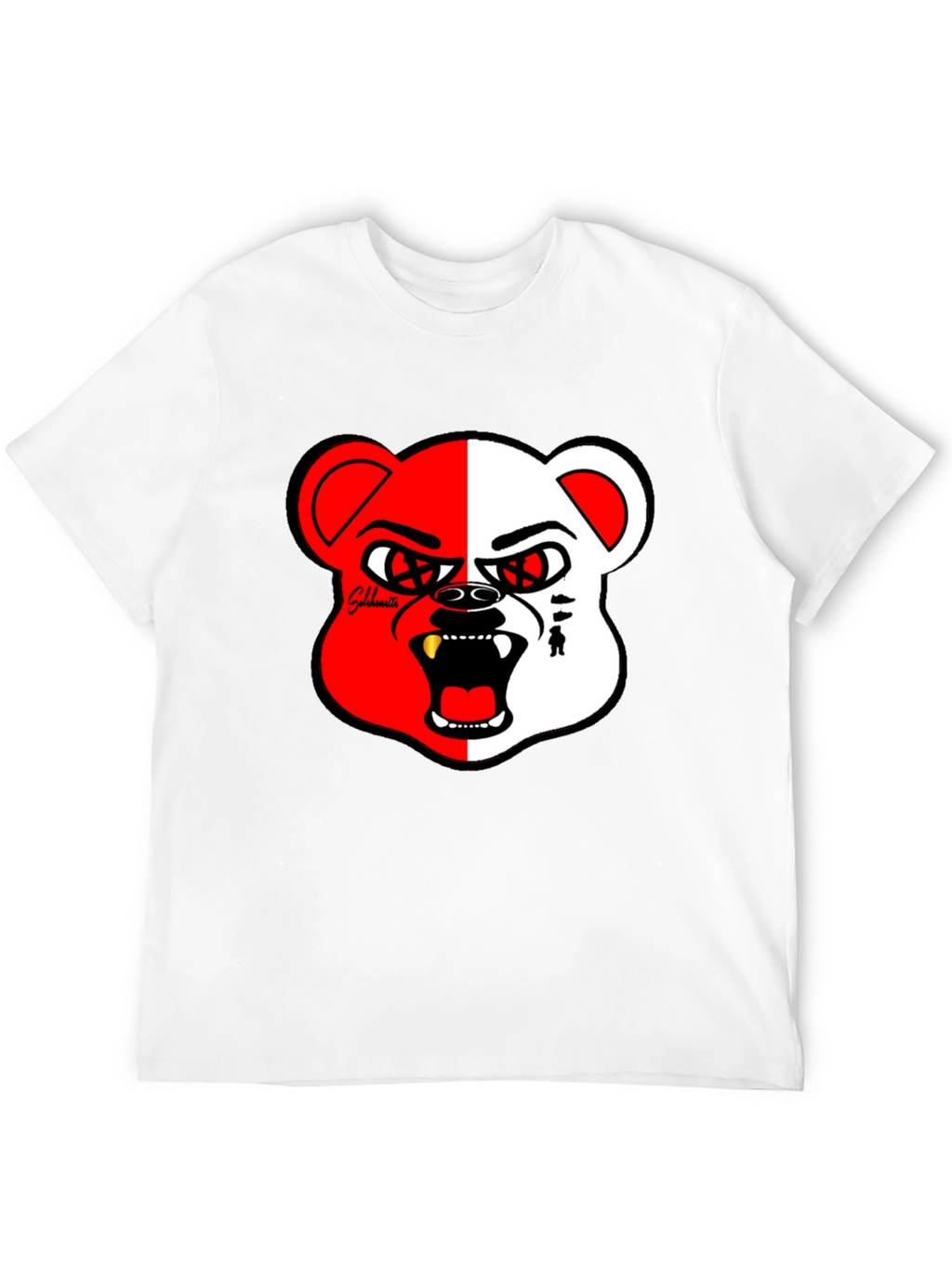 Bold Graphic Print Tee - Half Red/White Bear