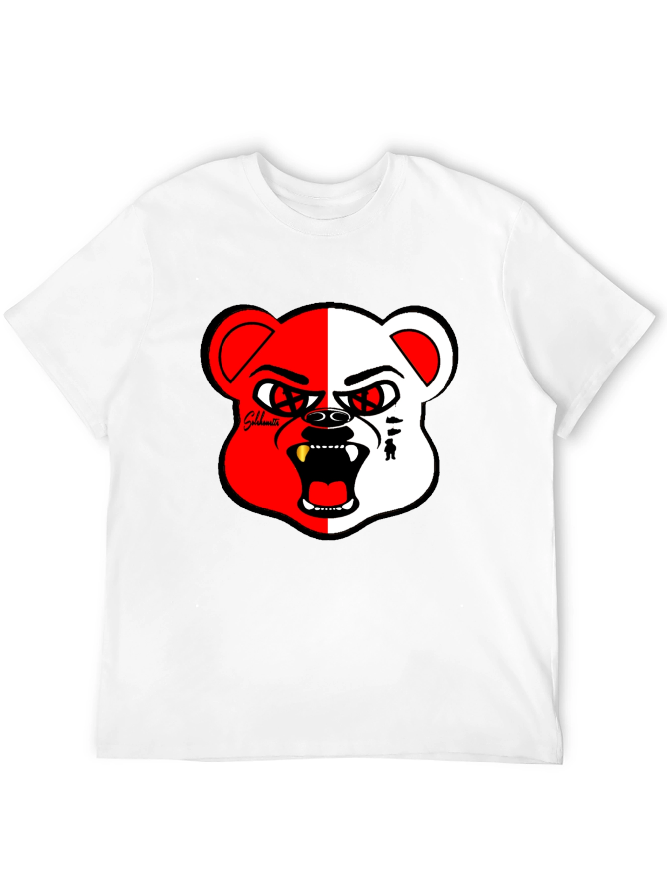 Bold Graphic Print Tee - Half Red/White Bear