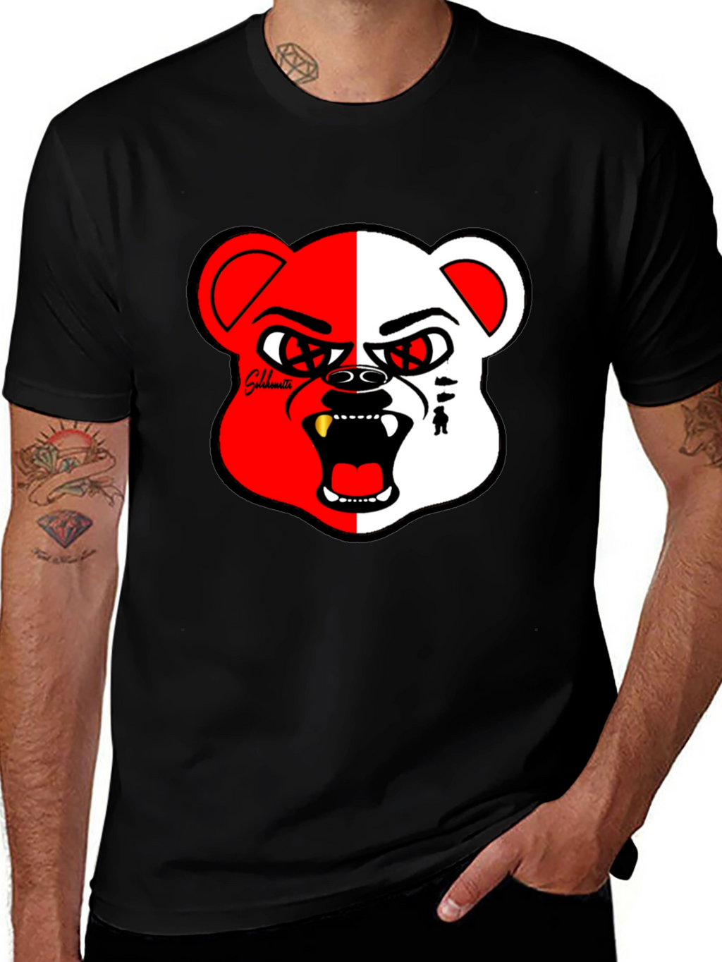 Bold Graphic Print Tee - Half Red/White Bear
