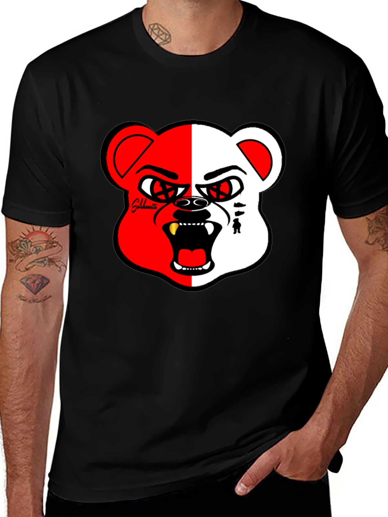 Bold Graphic Print Tee - Half Red/White Bear