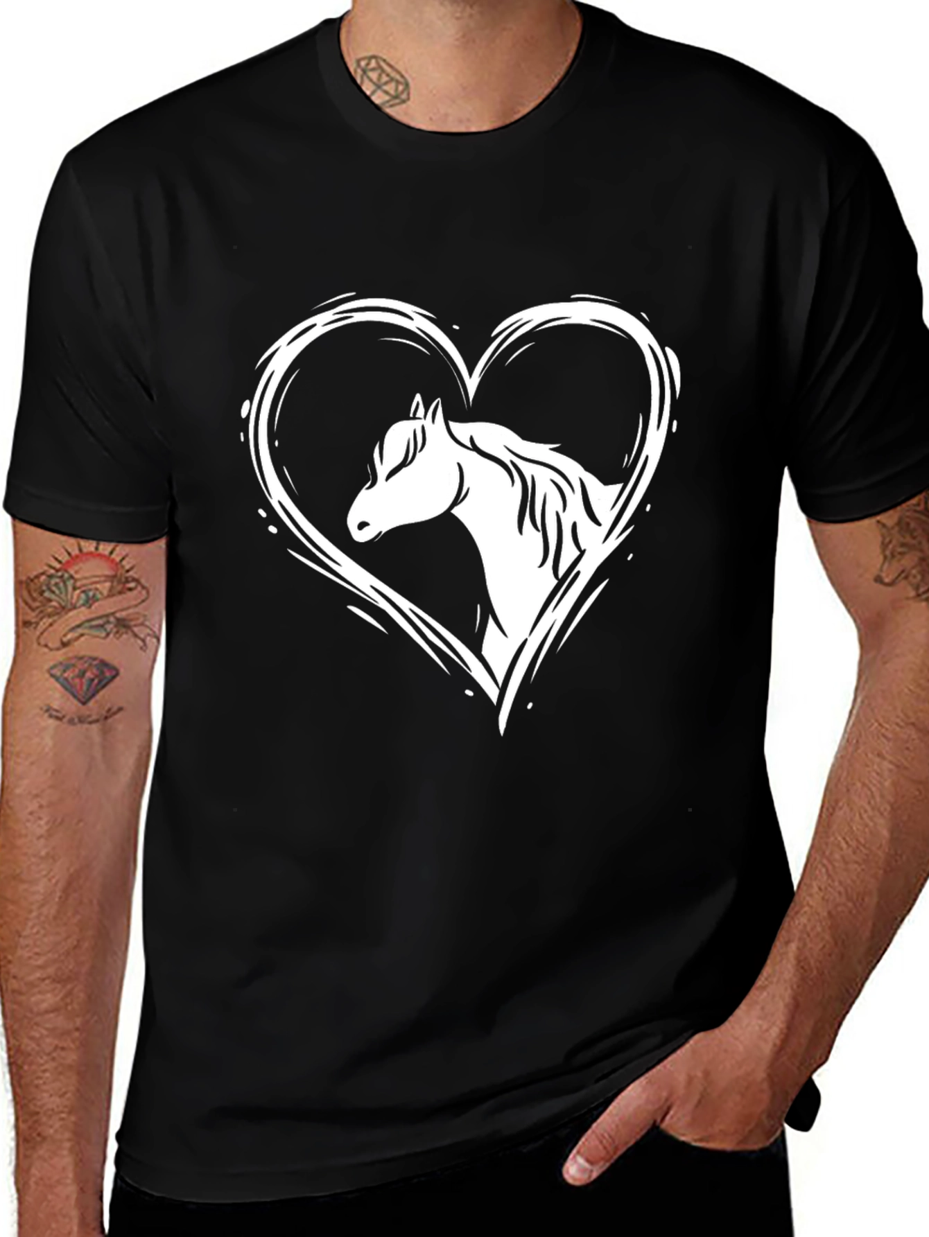 Horse Heart Graphic Tee - Black Cotton Comfort