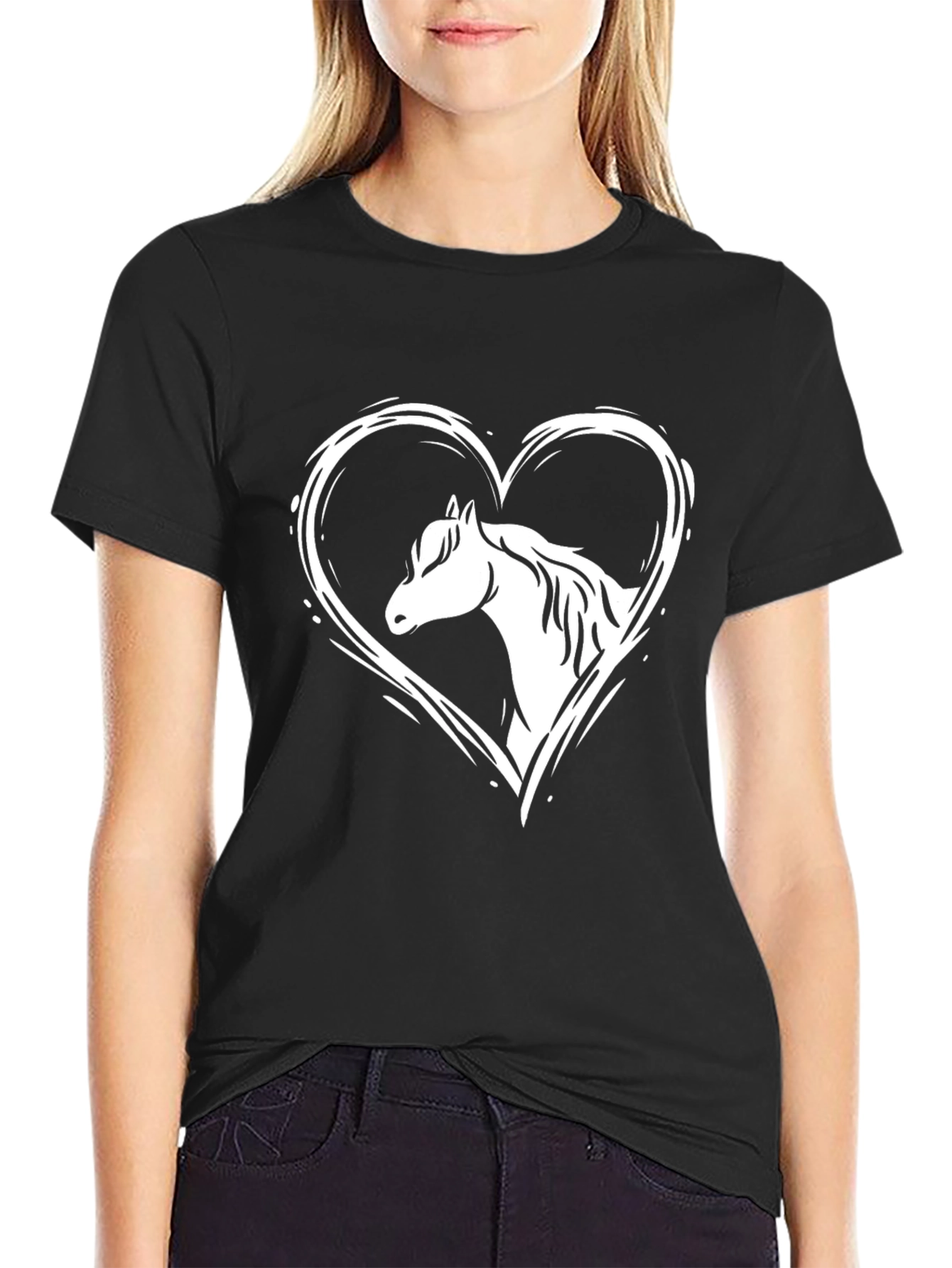 Horse Heart Graphic Tee - Black Cotton Comfort