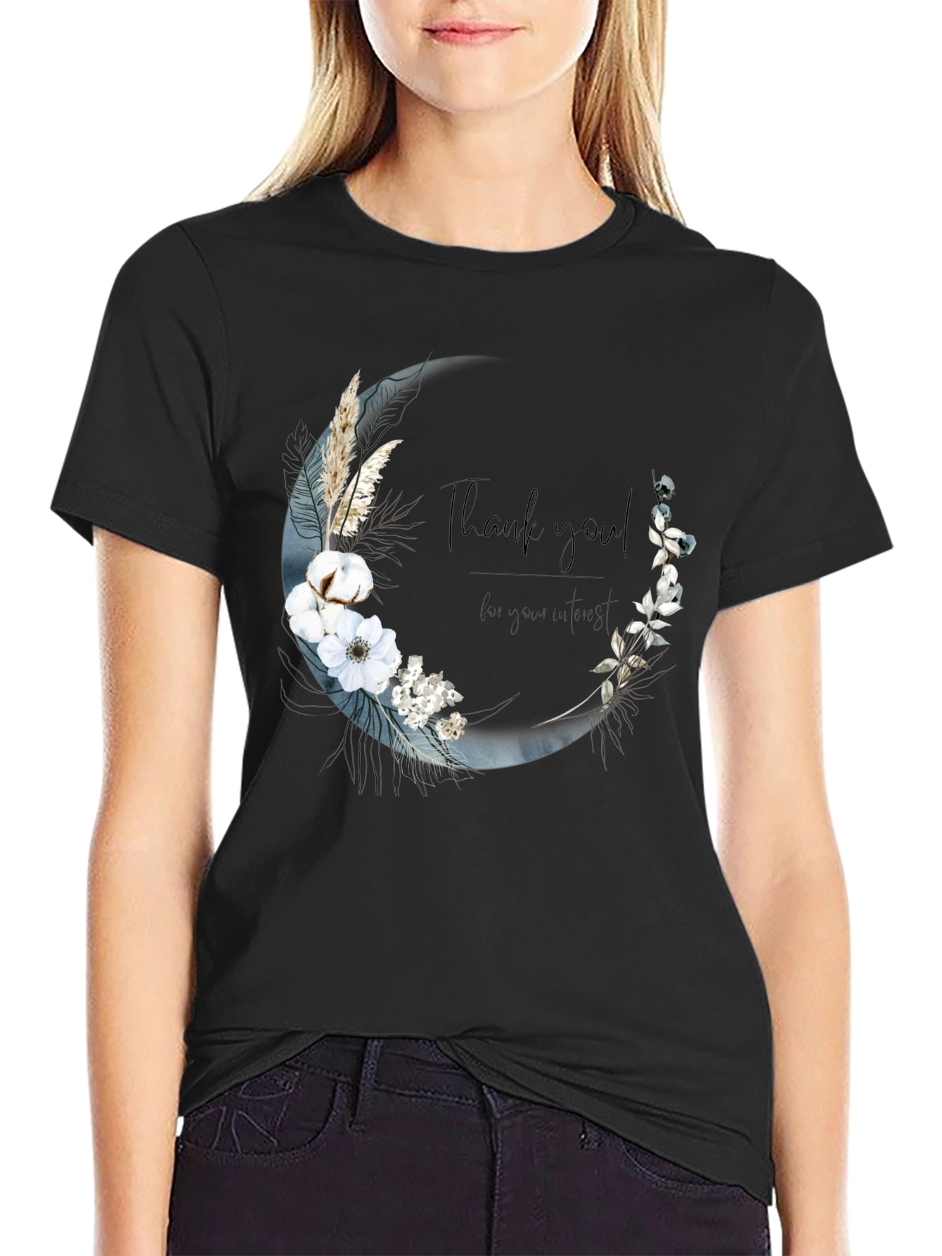 Floral Crescent Moon Graphic Tee