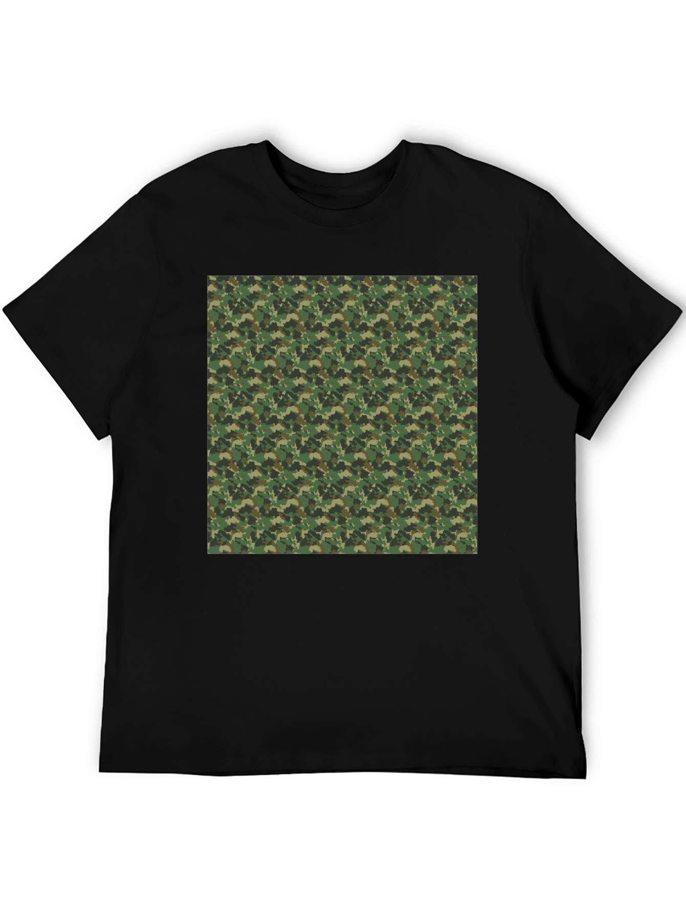 Camo Patterned Print Black T-Shirt