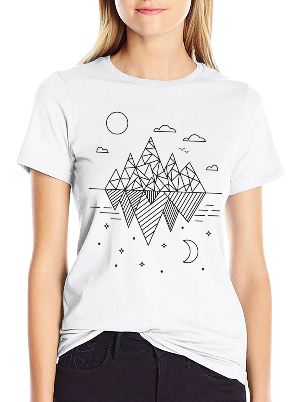 Geometric Mountain Design Black T-Shirt