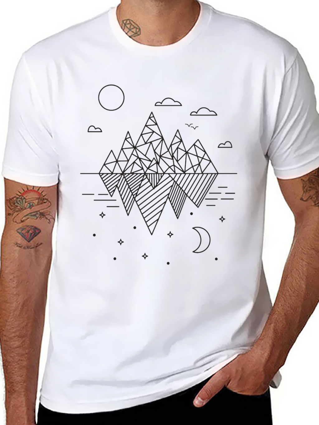 Geometric Mountain Design Black T-Shirt