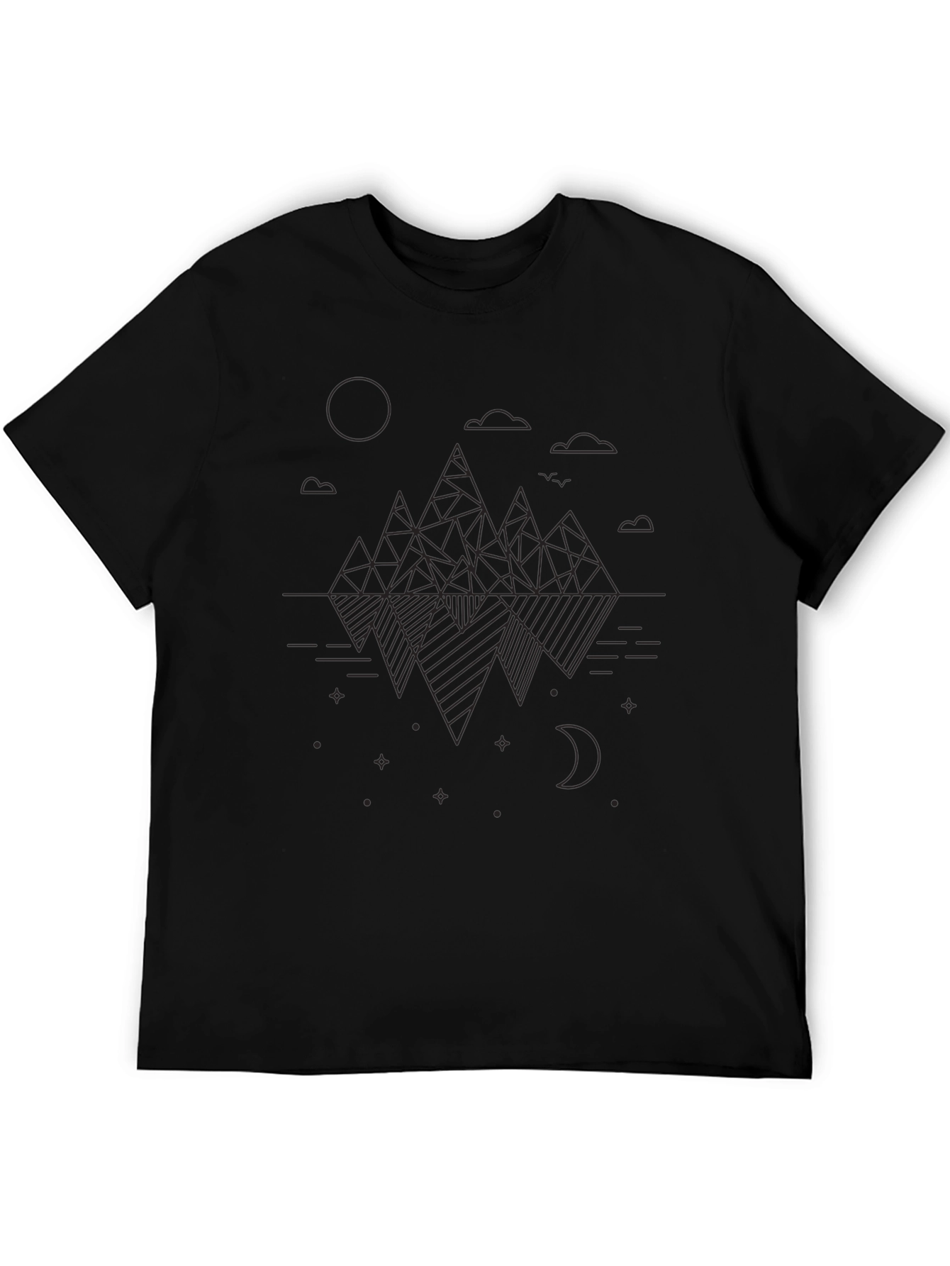 Geometric Mountain Design Black T-Shirt