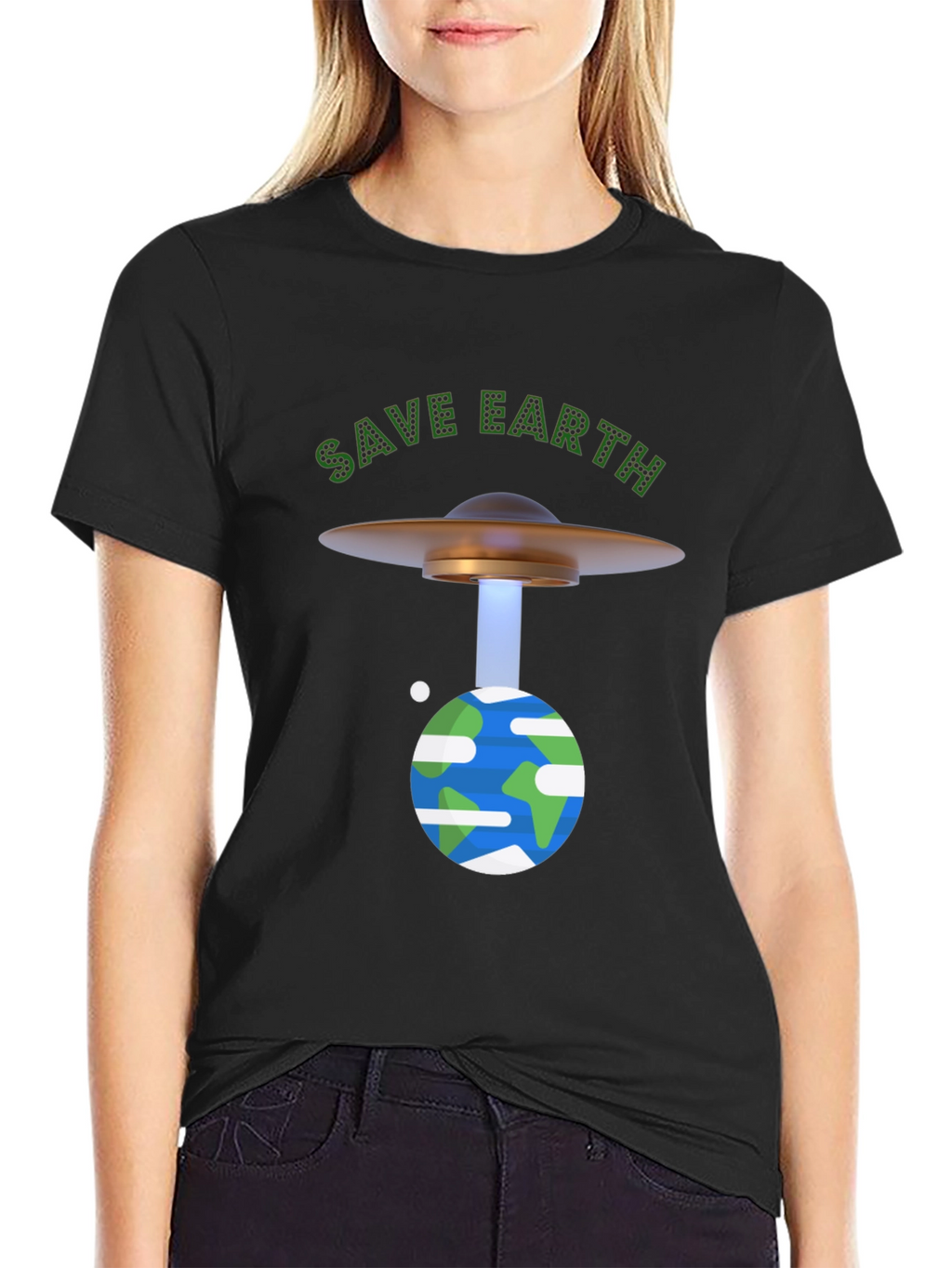 Save Earth Graphic T-Shirt - UFO Beam Design