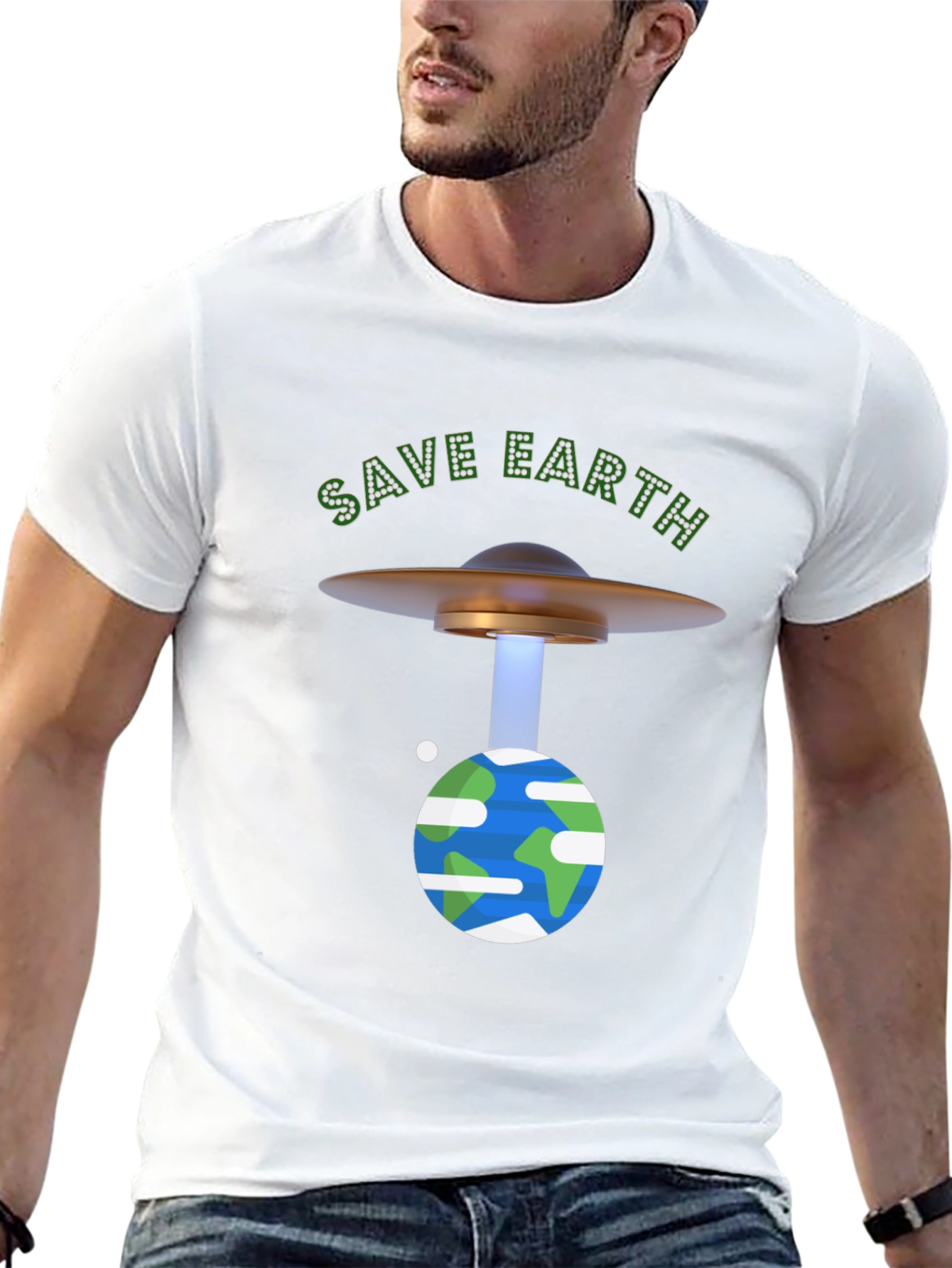 Save Earth Graphic T-Shirt - UFO Beam Design