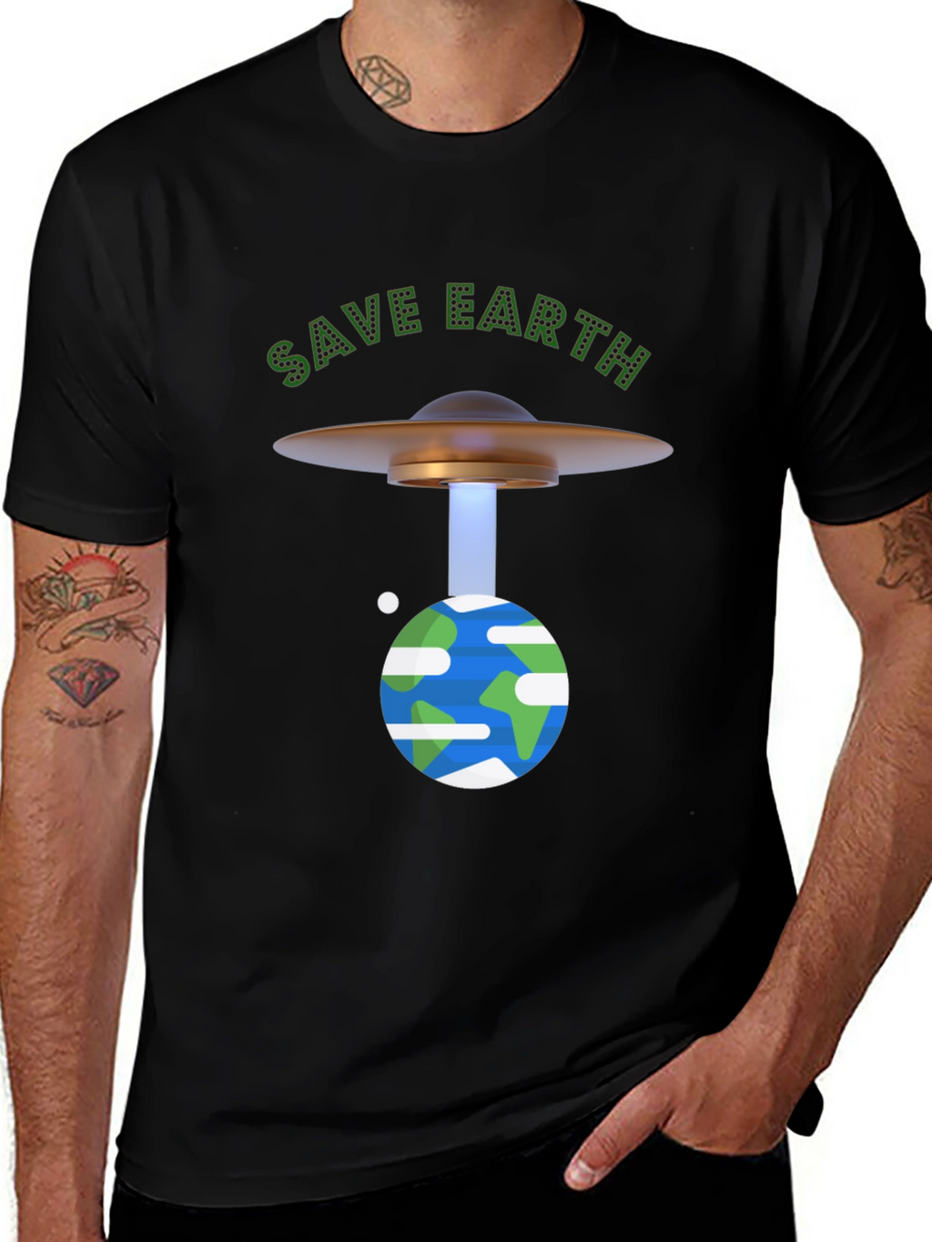 Save Earth Graphic T-Shirt - UFO Beam Design