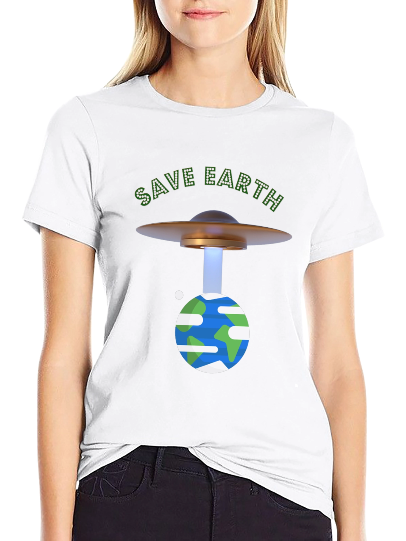 Save Earth Graphic T-Shirt - UFO Beam Design