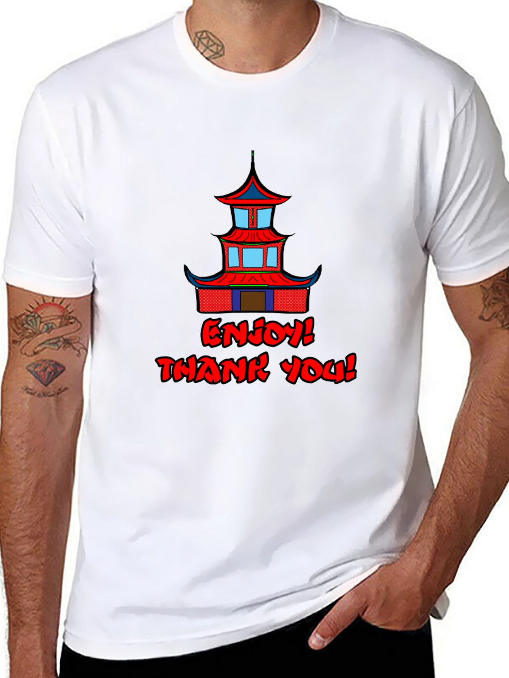 Oriental Building Graphic Black T-Shirt