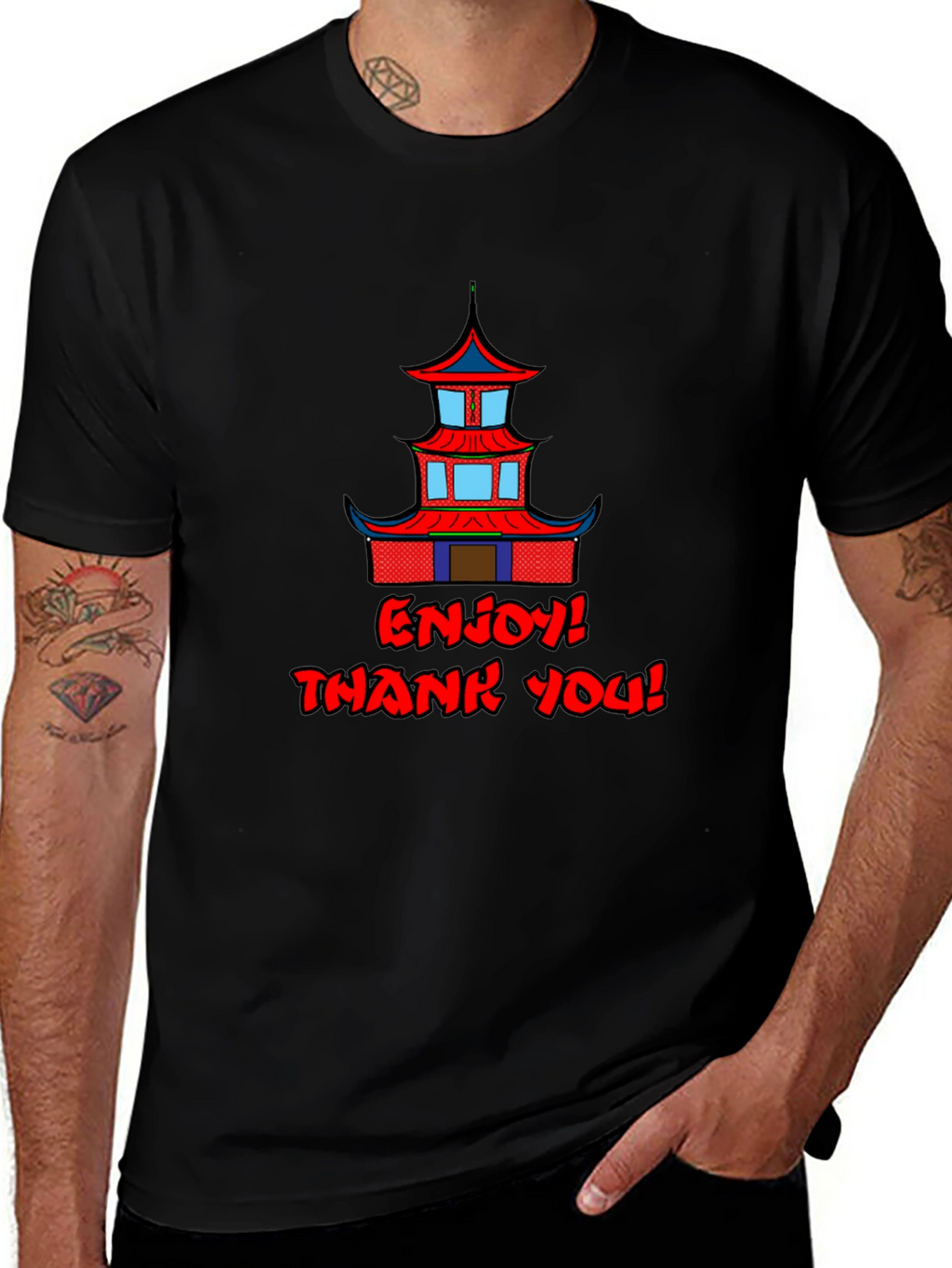 Oriental Building Graphic Black T-Shirt