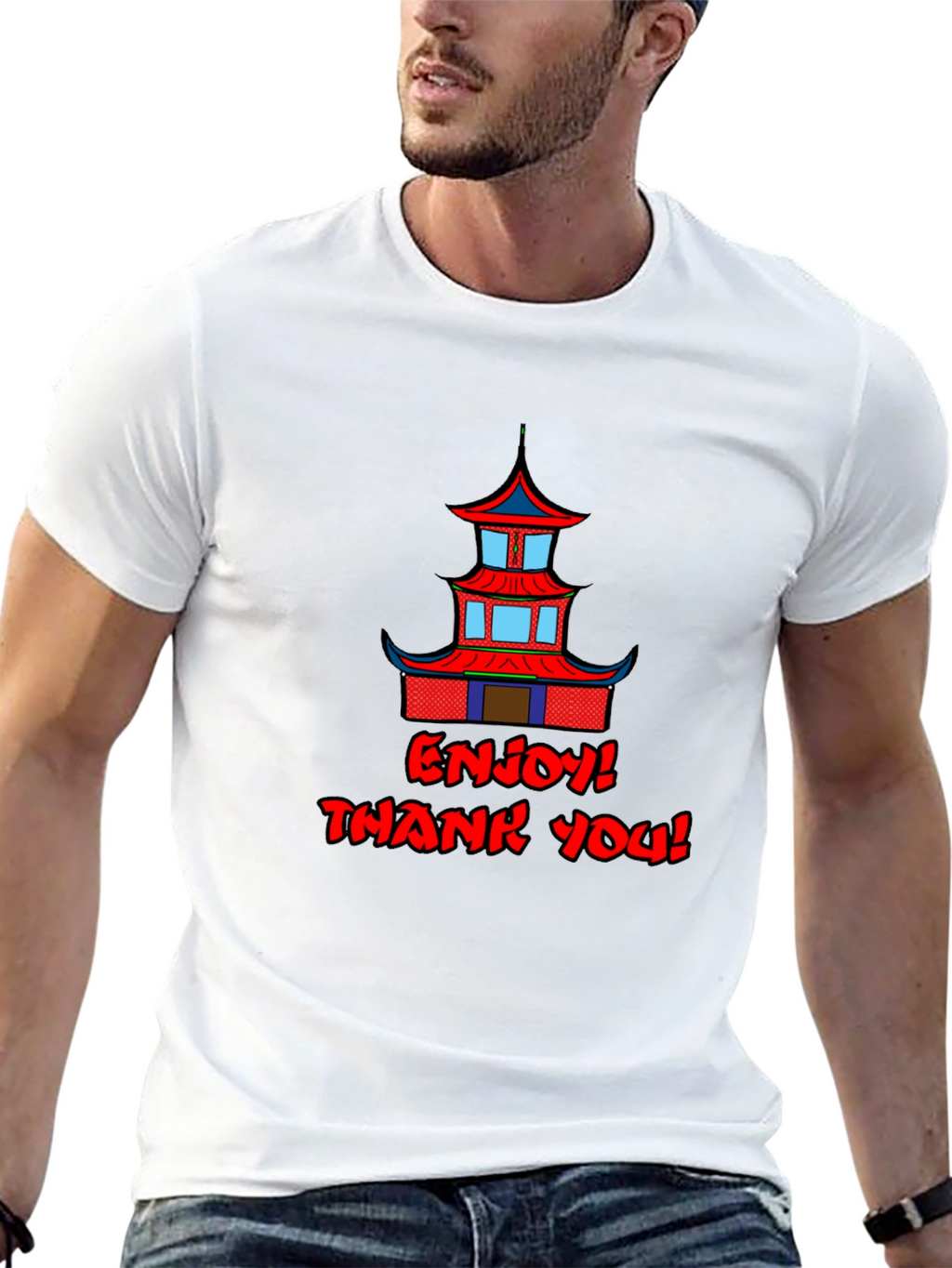 Oriental Building Graphic Black T-Shirt