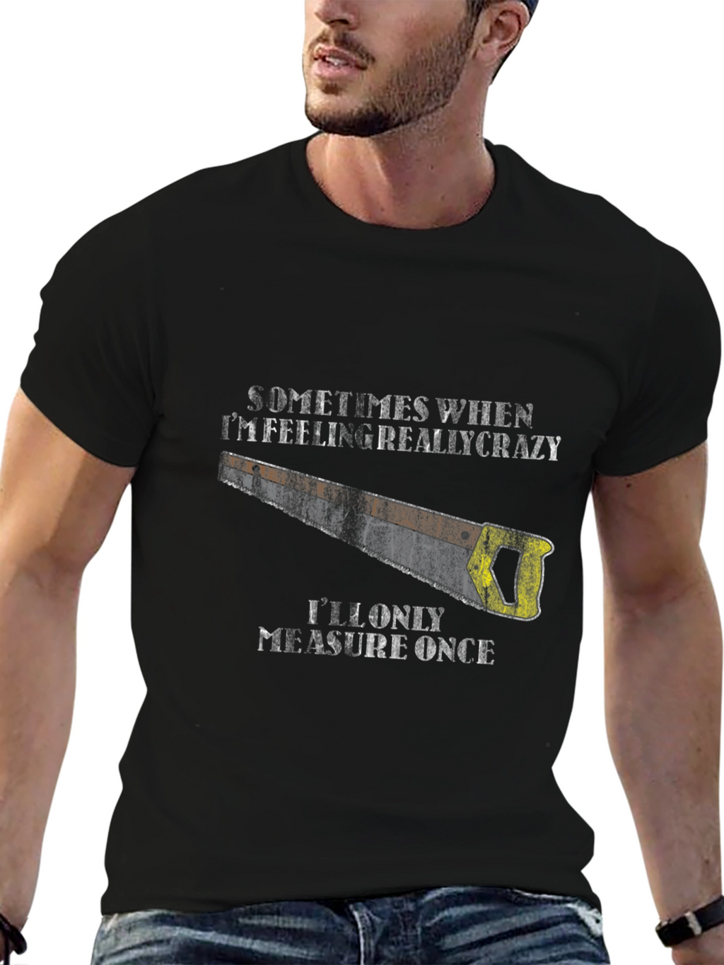 Crazy Carpenter Black T-Shirt - Measure Once Graphic Tee