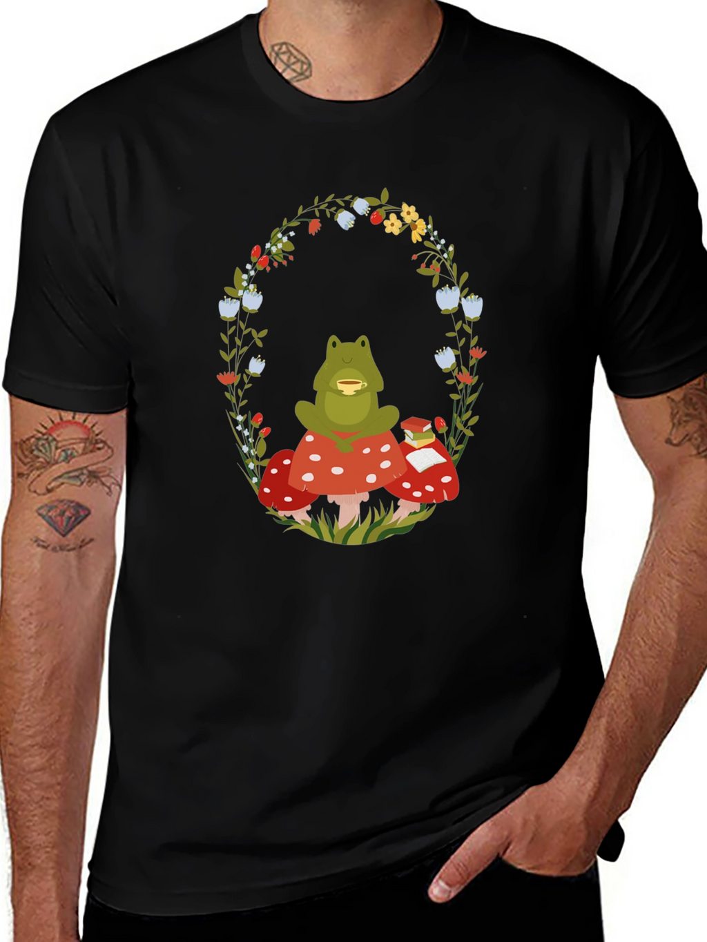 Frog Mushroom Reading T-Shirt