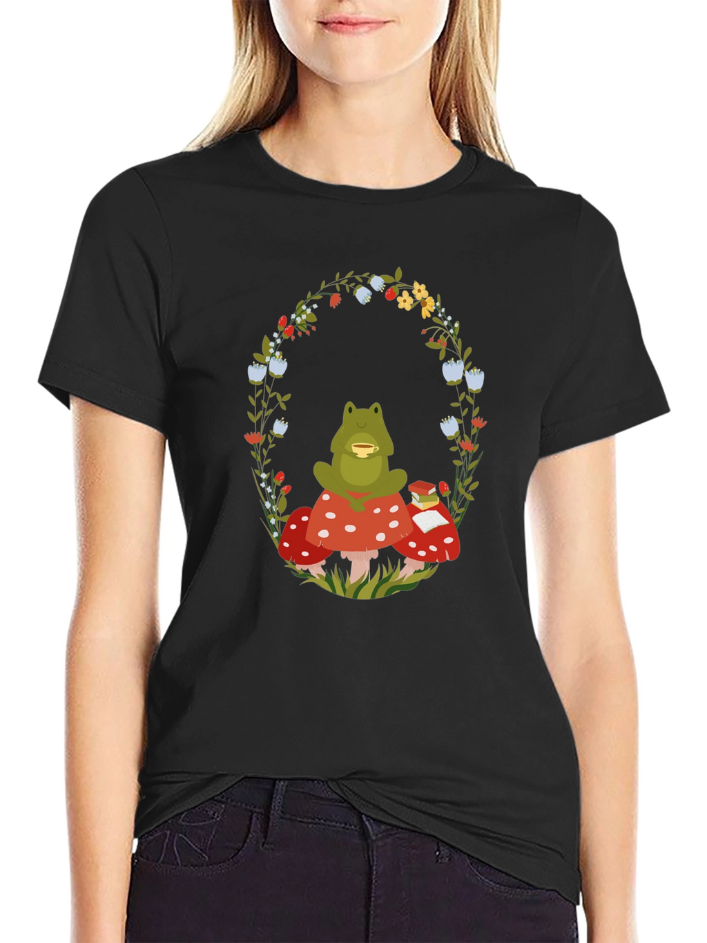 Frog Mushroom Reading T-Shirt