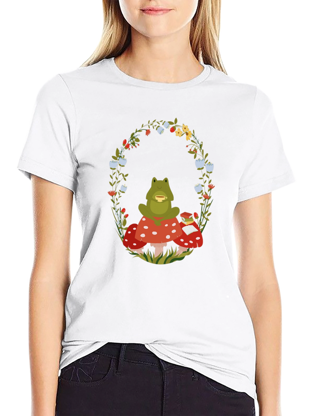 Frog Mushroom Reading T-Shirt