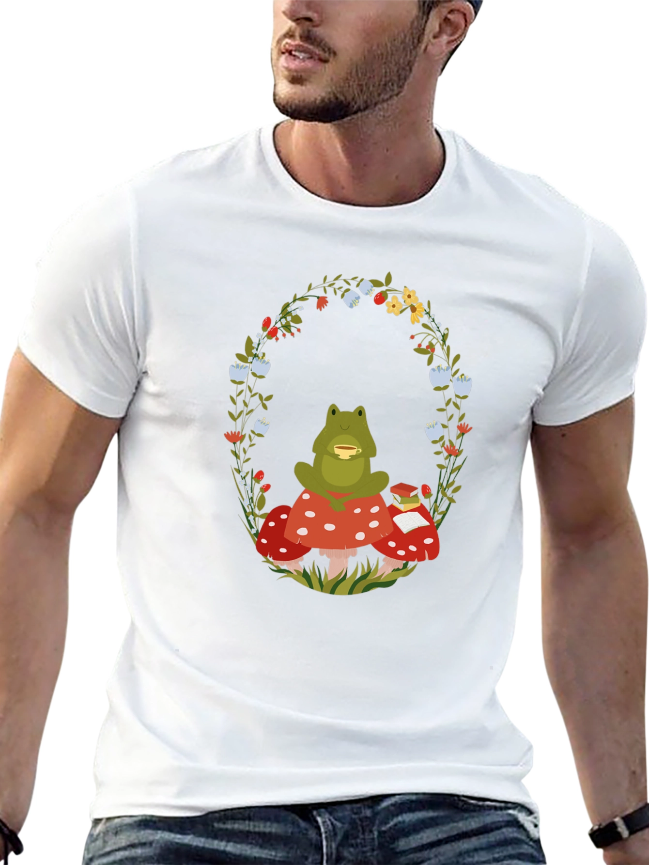 Frog Mushroom Reading T-Shirt