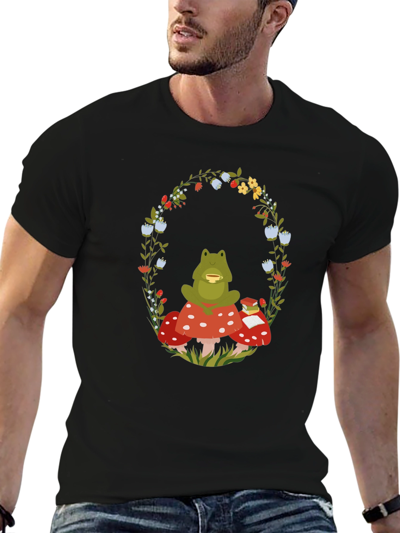 Frog Mushroom Reading T-Shirt