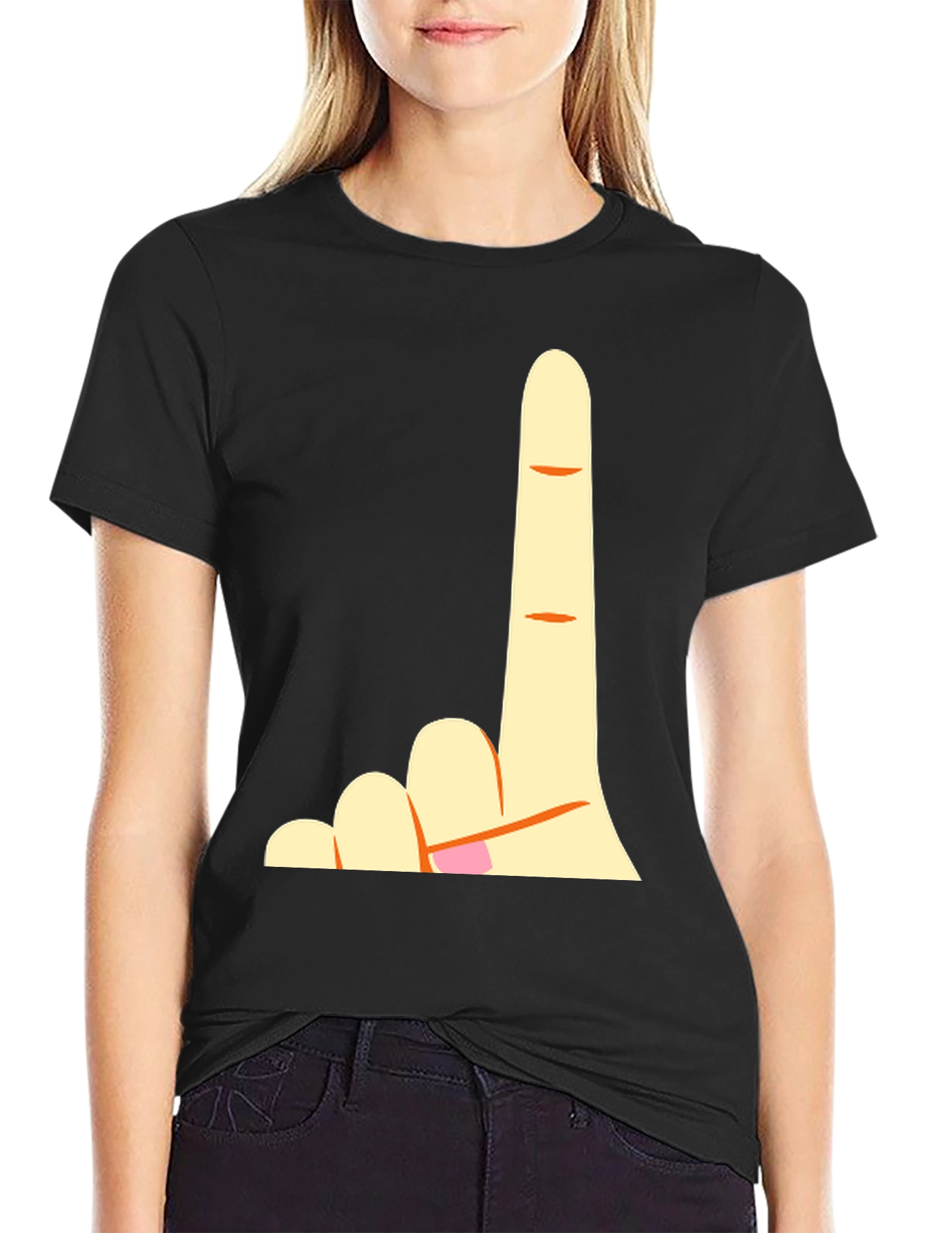 Novelty Finger Graphic Black T-Shirt