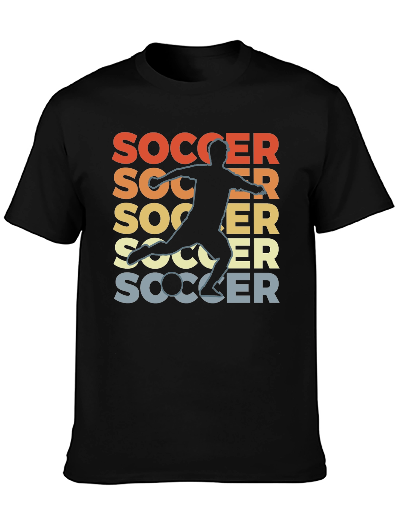 Retro Soccer Player Graphic Tee - Vintage Style Black T-Shirt