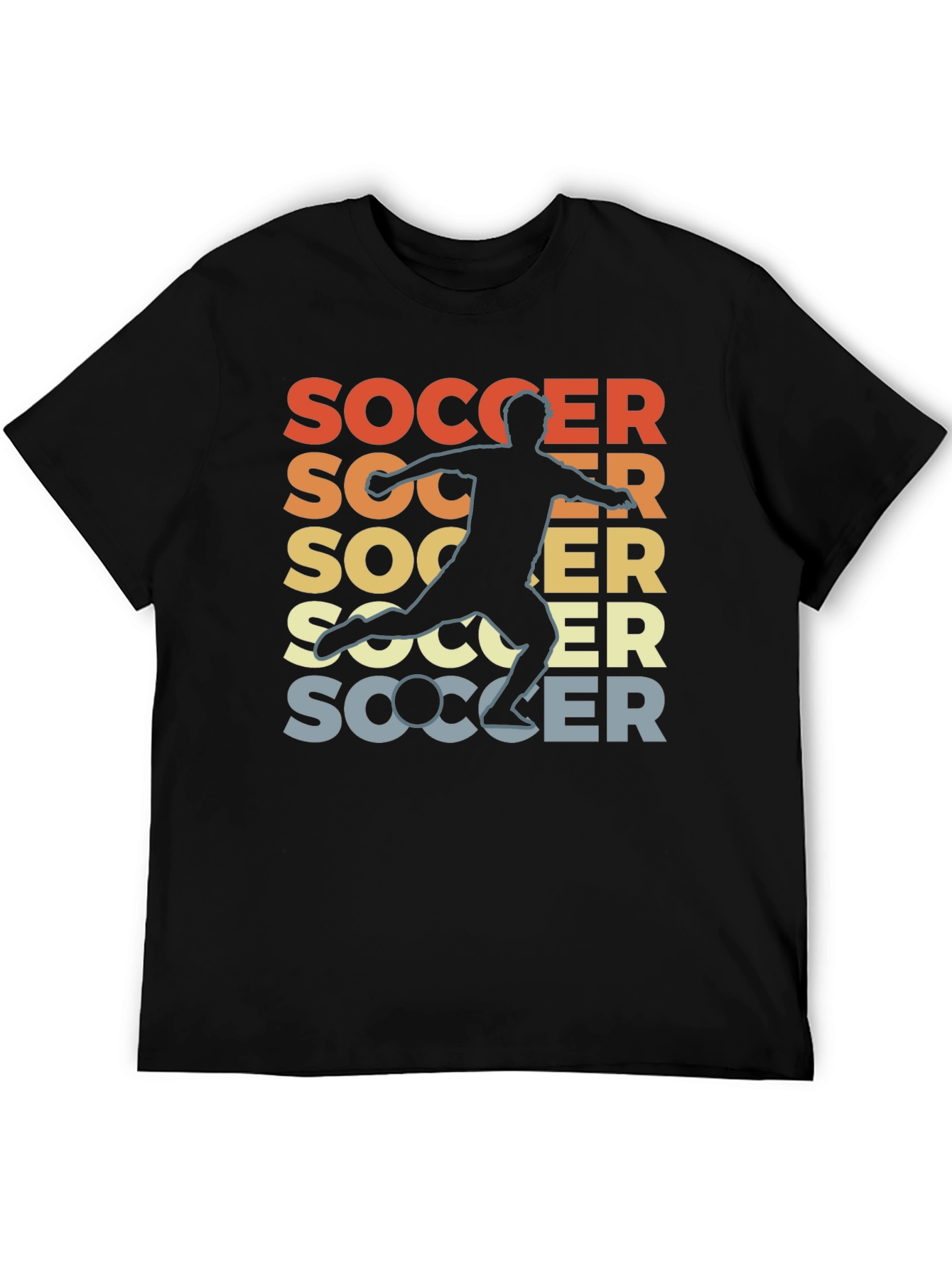 Retro Soccer Player Graphic Tee - Vintage Style Black T-Shirt